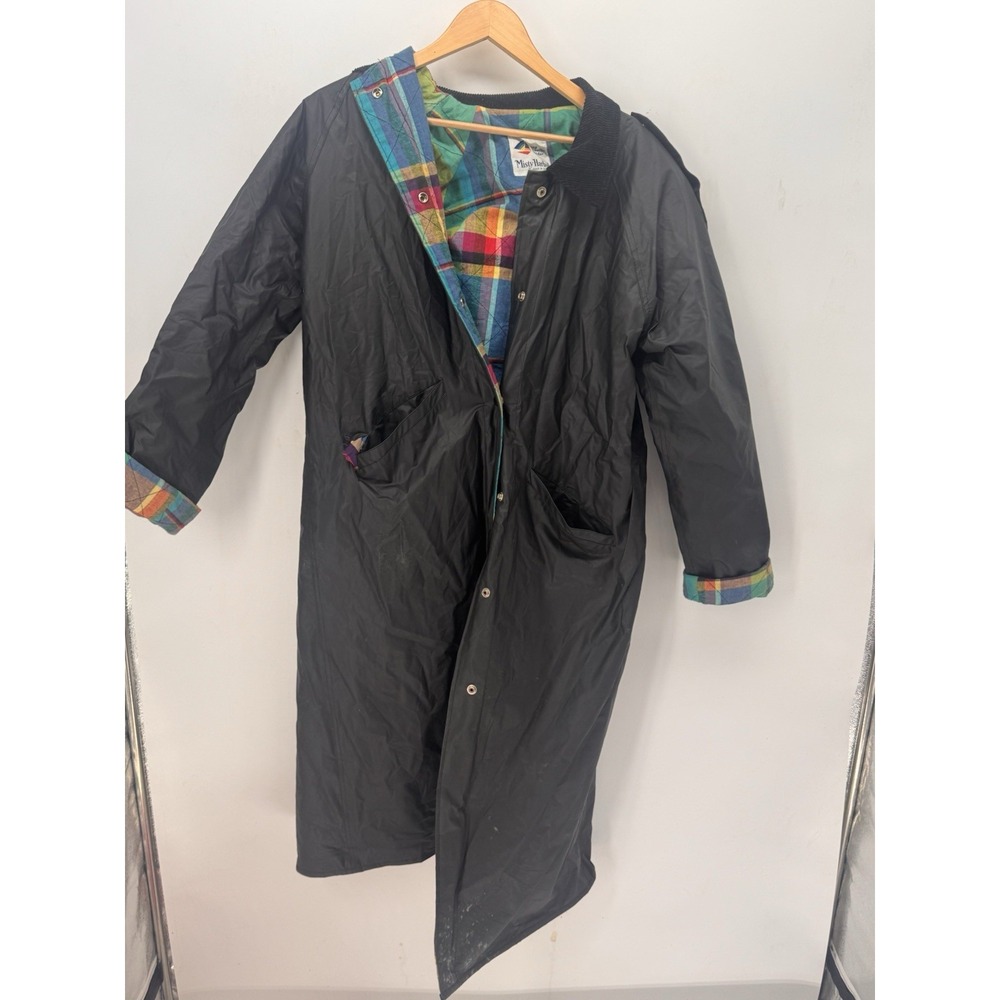 Vintage Misty Harbor Raincoat Women Small Black Plaid Lined Trench Slicker 80s